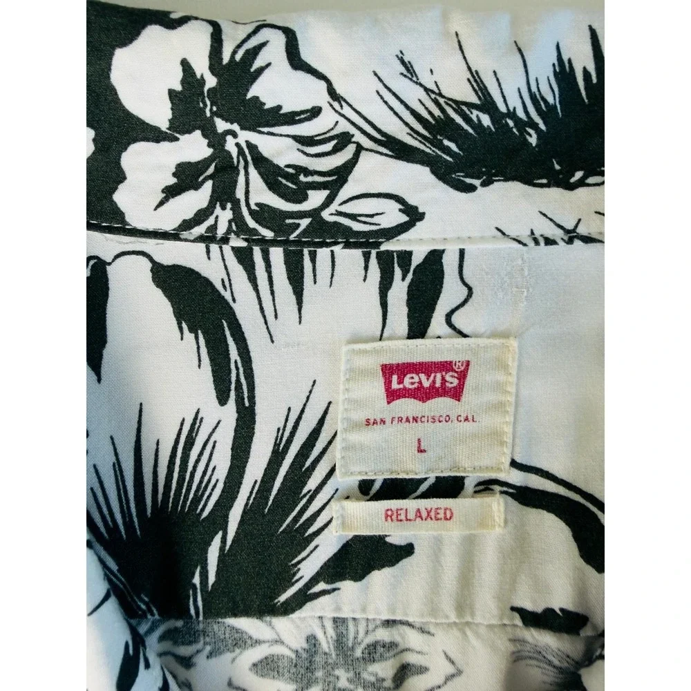 Levis Hawaiian Floral Mens Shirt Button Relaxed-Fit L Y2K Surfcore Retro